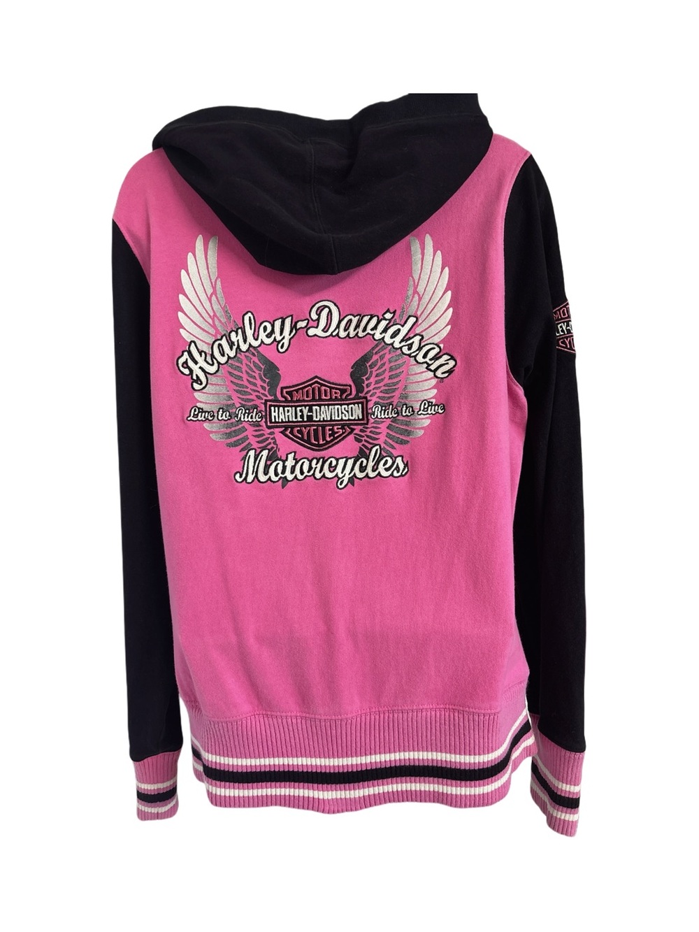Harley-Davidson Zip-Up Hoodie Black Pink Bikercore Biker Embroidered Size XL - Picture 4 of 10